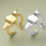 18K Gold-Plated Fish Shiny Cat Face Ringer Stingray Adjustable Cuff Ring Silver R191 product image 1