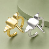 18K Gold-Plated Fish Shiny Cat Face Ringer Stingray Adjustable Cuff Ring Silver R191 product image 2