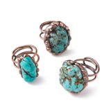 Copper Oval Womens Multiple Loops Curves Adjustable Open Cuff Ring Turquoise Red R193 product image 4