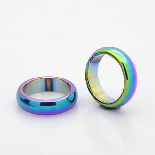 Hematite Rainbow Plated Wide Polished Shiny Round Band Ring Blue Green Yellow Purple 6mm R196 product image 1