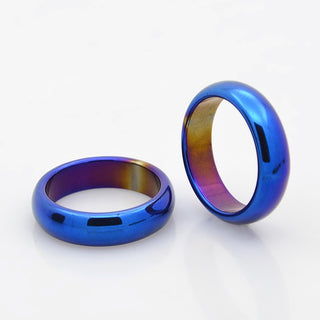 Hematite Plated Wide Shiny Round Circular Have Smooth Glossy Surface Band Ring Blue 6mm R195 product image 1