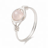 Round Amethyst Carnelian Quartz Tiger Eye Aventurine Smooth Polished Ring Green Silver Gold R197