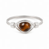 Round Amethyst Carnelian Quartz Tiger Eye Aventurine Smooth Polished Ring Green Silver Gold R197