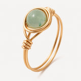 Round Amethyst Carnelian Quartz Tiger Eye Aventurine Smooth Polished Ring Green Silver Gold R197