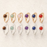 Round Amethyst Carnelian Quartz Tiger Eye Aventurine Smooth Polished Ring Green Silver Gold R197 product image 1