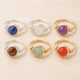 Round Amethyst Carnelian Quartz Tiger Eye Aventurine Smooth Polished Ring Green Silver Gold R197 product image 2