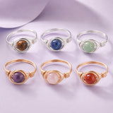 Round Amethyst Carnelian Quartz Tiger Eye Aventurine Smooth Polished Ring Green Silver Gold R197 product image 3