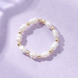 Pearl Stretch Rice Round Crystal Wide Smooth Lustrous Adjustable Beaded Ring Gold 3.5mm R198 product image 1