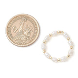 Pearl Stretch Rice Round Crystal Wide Smooth Lustrous Adjustable Beaded Ring Gold 3.5mm R198 product image 3