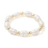Pearl Stretch Rice Round Crystal Wide Smooth Lustrous Adjustable Beaded Ring Gold 3.5mm R198 product image 4