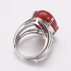 Gemstone Oval Jasper Wide Smooth Polished Snowflake Band Ring Silver Red 4mm R199
