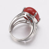 Gemstone Oval Jasper Wide Smooth Polished Snowflake Band Ring Silver Red 4mm R199