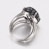 Gemstone Oval Jasper Wide Smooth Polished Snowflake Band Ring Silver Red 4mm R199