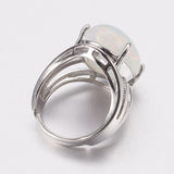 Gemstone Oval Jasper Wide Smooth Polished Snowflake Band Ring Silver Red 4mm R199
