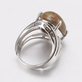 Gemstone Oval Jasper Wide Smooth Polished Snowflake Band Ring Silver Red 4mm R199