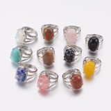 Gemstone Oval Jasper Wide Smooth Polished Snowflake Band Ring Silver Red 4mm R199 product image 1