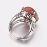 Gemstone Oval Jasper Wide Smooth Polished Snowflake Band Ring Silver Red 4mm R199 product image 4