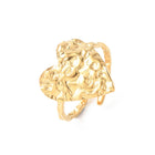 18K Gold-Plated Stainless Steel Heart Womens Textured Adjustable Open Cuff Ring R201 product image 1