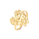 18K Gold-Plated Stainless Steel Heart Womens Textured Adjustable Open Cuff Ring R201 product image 1