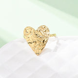 18K Gold-Plated Stainless Steel Heart Womens Textured Adjustable Open Cuff Ring R201 product image 2