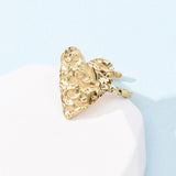 18K Gold-Plated Stainless Steel Heart Womens Textured Adjustable Open Cuff Ring R201 product image 3