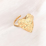 18K Gold-Plated Stainless Steel Heart Womens Textured Adjustable Open Cuff Ring R201 product image 4