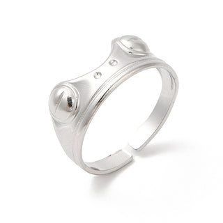 Stainless Steel Frog Womens Polished Cat Ears Open Band Curved Sections Adjustable Cuff Ring Silver R202 product image 1