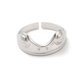 Stainless Steel Frog Womens Polished Cat Ears Open Band Curved Sections Adjustable Cuff Ring Silver R202 product image 2