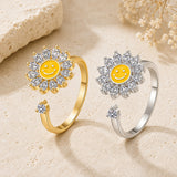 Cubic Zirconia Enamel Fidget Spinner Calming Textured Flower Adjustable Cuff Ring Gold R204 product image 1