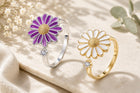 Cubic Zirconia Enamel Daisy Fidget Spinner Worry Flower Adjustable Cuff Ring Gold R203 product image 1