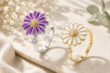 Cubic Zirconia Enamel Daisy Fidget Spinner Worry Flower Adjustable Cuff Ring Gold R203 product image 1