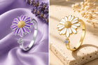 Cubic Zirconia Enamel Daisy Fidget Spinner Worry Flower Adjustable Cuff Ring Gold R203 product image 2