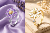 Cubic Zirconia Enamel Daisy Fidget Spinner Worry Flower Adjustable Cuff Ring Gold R203 product image 2