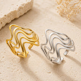 18K Gold-Plated Stainless Steel Womens Smooth Adjustable Open Cuff Ring Silver R206 product image 1