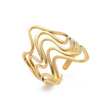 18K Gold-Plated Stainless Steel Womens Smooth Adjustable Open Cuff Ring Silver R206