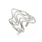 18K Gold-Plated Stainless Steel Womens Smooth Adjustable Open Cuff Ring Silver R206