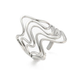18K Gold-Plated Stainless Steel Womens Smooth Adjustable Open Cuff Ring Silver R206