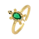 18K Gold-Plated Cubic Zirconia Micro Pave Turtle Polished Adjustable Open Cuff Ring R207 product image 1