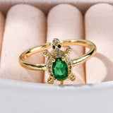 18K Gold-Plated Cubic Zirconia Micro Pave Turtle Polished Adjustable Open Cuff Ring R207 product image 4