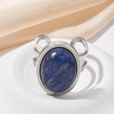 Stainless Steel Gemstone Oval Tiger Eye Carnelian Snowflake Adjustable Open Cuff Ring Blue White Silver R209 product image 1