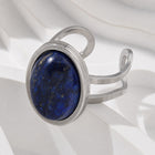 Stainless Steel Gemstone Oval Tiger Eye Carnelian Snowflake Adjustable Open Cuff Ring Blue White Silver R209 product image 2