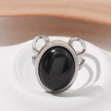 Stainless Steel Gemstone Oval Tiger Eye Carnelian Snowflake Adjustable Open Cuff Ring Blue White Silver R209 product image 5