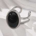 Stainless Steel Gemstone Oval Tiger Eye Carnelian Snowflake Adjustable Open Cuff Ring Blue White Silver R209 product image 6