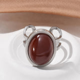Stainless Steel Gemstone Oval Tiger Eye Carnelian Snowflake Adjustable Open Cuff Ring Blue White Silver R209 product image 7