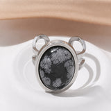 Stainless Steel Gemstone Oval Tiger Eye Carnelian Snowflake Adjustable Open Cuff Ring Blue White Silver R209 product image 11