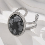 Stainless Steel Gemstone Oval Tiger Eye Carnelian Snowflake Adjustable Open Cuff Ring Blue White Silver R209 product image 12