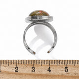 Stainless Steel Gemstone Oval Tiger Eye Carnelian Snowflake Adjustable Open Cuff Ring Blue White Silver R209