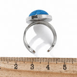 Stainless Steel Gemstone Oval Tiger Eye Carnelian Snowflake Adjustable Open Cuff Ring Blue White Silver R209