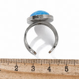 Stainless Steel Gemstone Oval Tiger Eye Carnelian Snowflake Adjustable Open Cuff Ring Blue White Silver R209