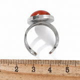 Stainless Steel Gemstone Oval Tiger Eye Carnelian Snowflake Adjustable Open Cuff Ring Blue White Silver R209